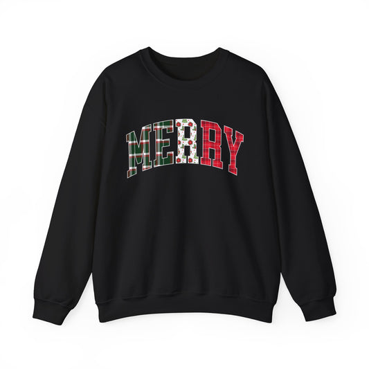 Merry Christmas Sweatshirt | Christmas Family crewneck | Xmas Gift Idea | Cute Winter Holiday Sweater | Patchwork Merry Christmas