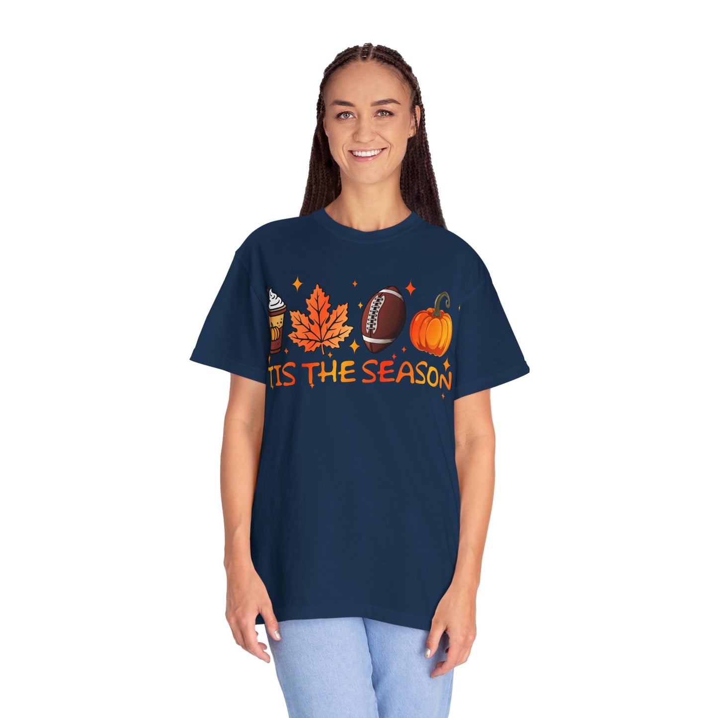 Tis The Season autumn icons T-shirt | coffee leaf football pumpkin