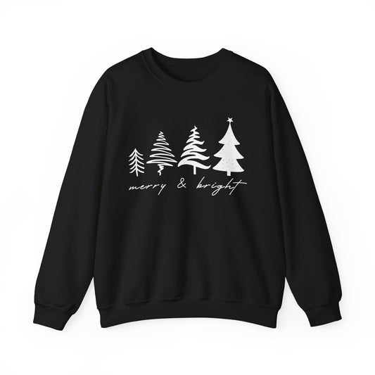 Christmas Trees Sweatshirt | Merry & Bright Holiday Outfit | Retro Merry Christmas Holiday Gift | Xmas Winter Sweatshirt