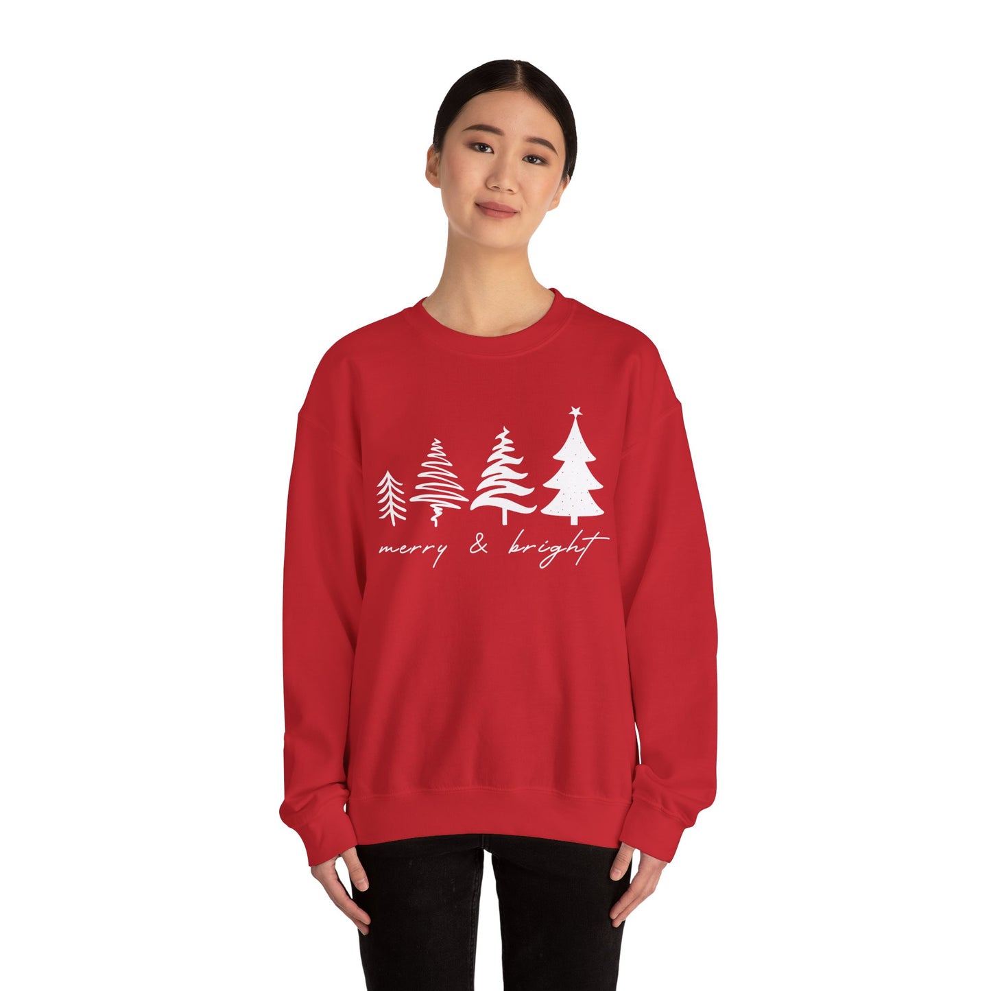 Christmas Trees Sweatshirt | Merry & Bright Holiday Outfit | Retro Merry Christmas Holiday Gift | Xmas Winter Sweatshirt