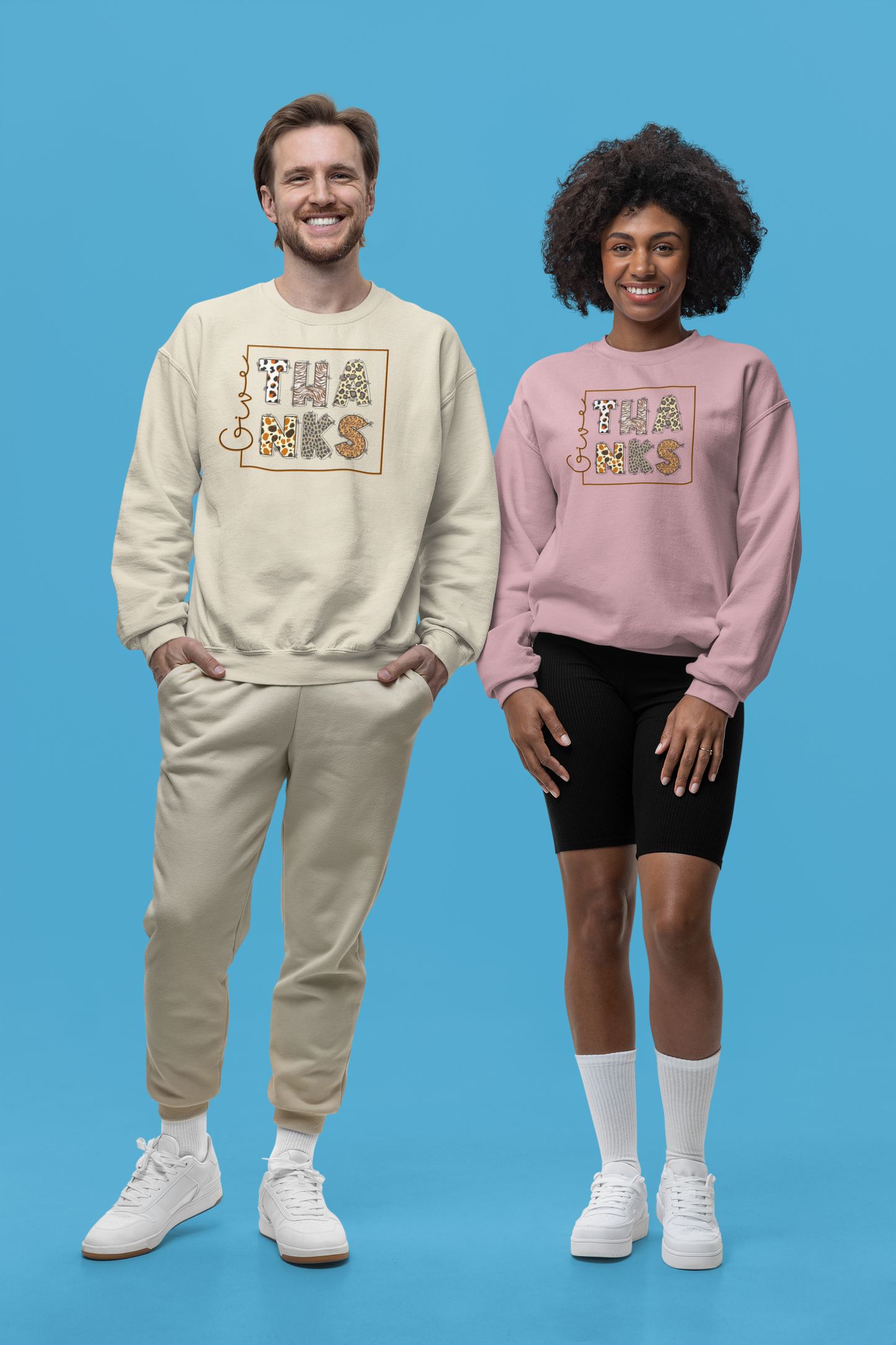 Give Thanks Sweatshirt: Cozy Fall Bible Verse, Leopard Print