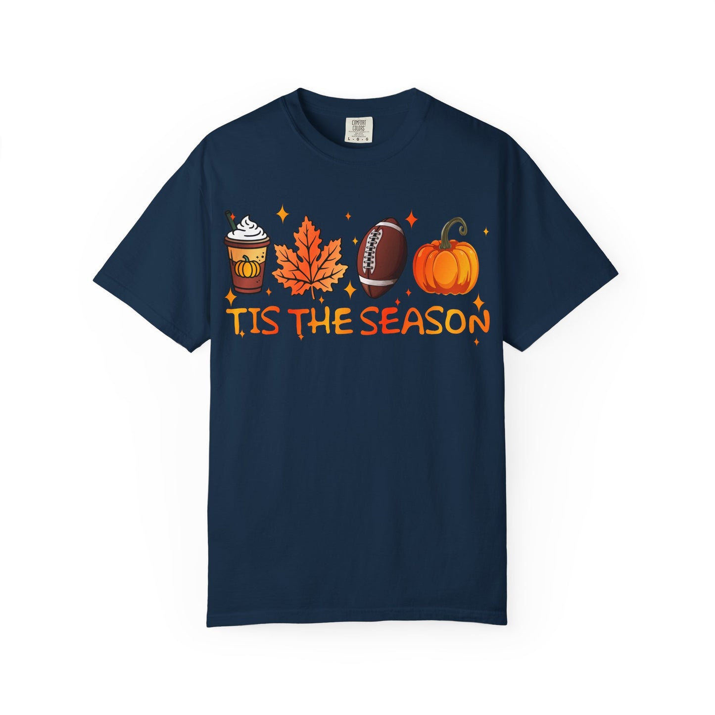 Tis The Season autumn icons T-shirt | coffee leaf football pumpkin