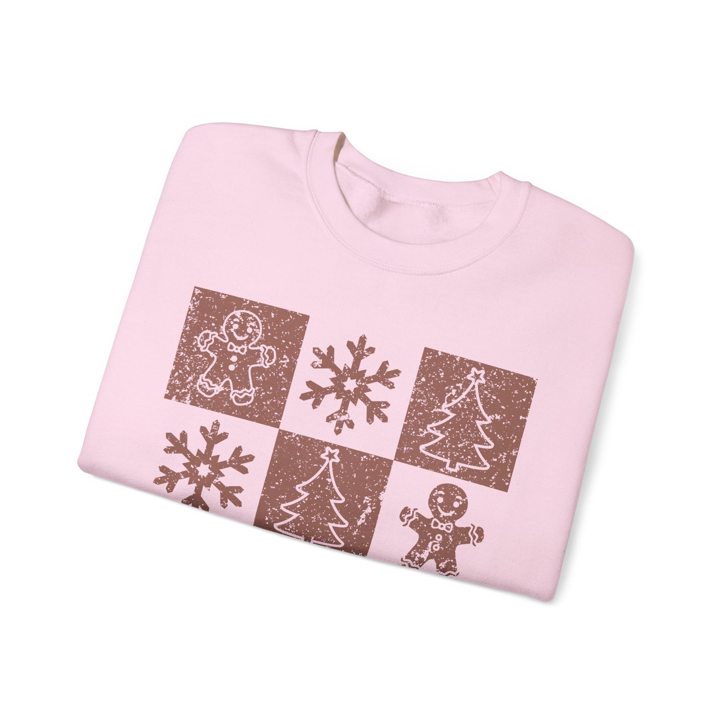 Checkered Gingerbread Sweatshirt | Retro Tree, Snowlake & Gingerbread Sweater for Men | Distressed Christmas Sweatshirt