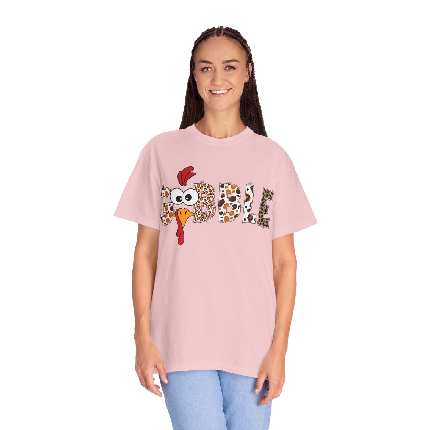 Gobble Turkey Graphic T-shirt | Thanksgiving Turkey Shirt, Leopard Print Letters