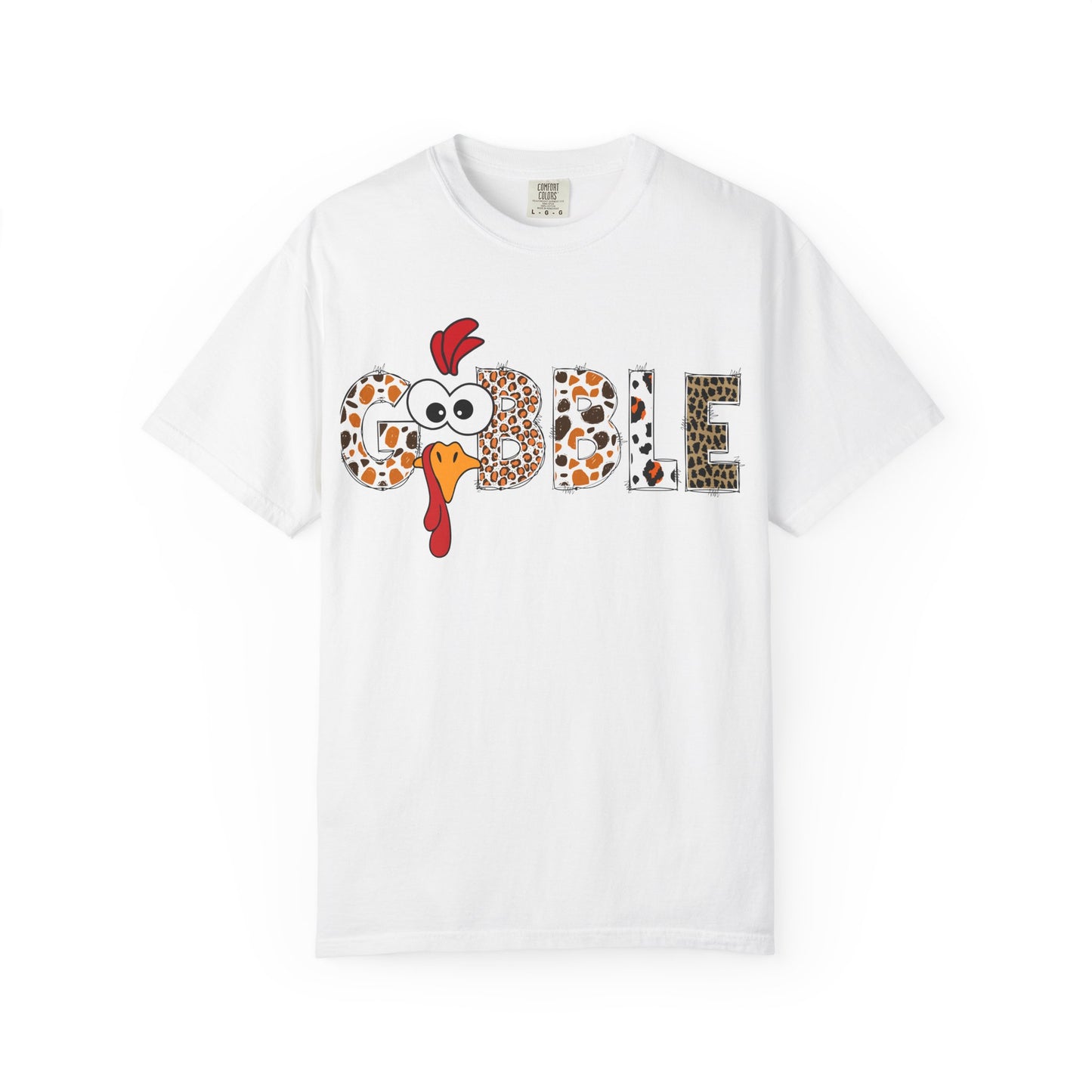 Gobble Turkey Graphic T-shirt | Thanksgiving Turkey Shirt, Leopard Print Letters