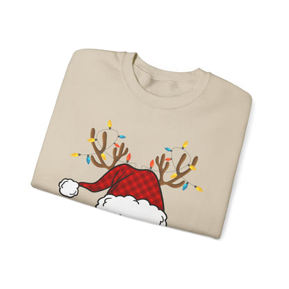 Santa Hat with Reindeer Christmas Tee | Personalized Christmas Sweatshirt | Kids Holiday Shirt | Winter Family Matching