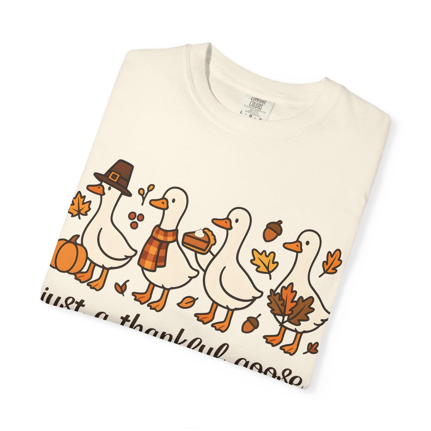 Thankful Goose Illustration T-shirt | Thanksgiving Fall Ducks Pumpkins Leaves