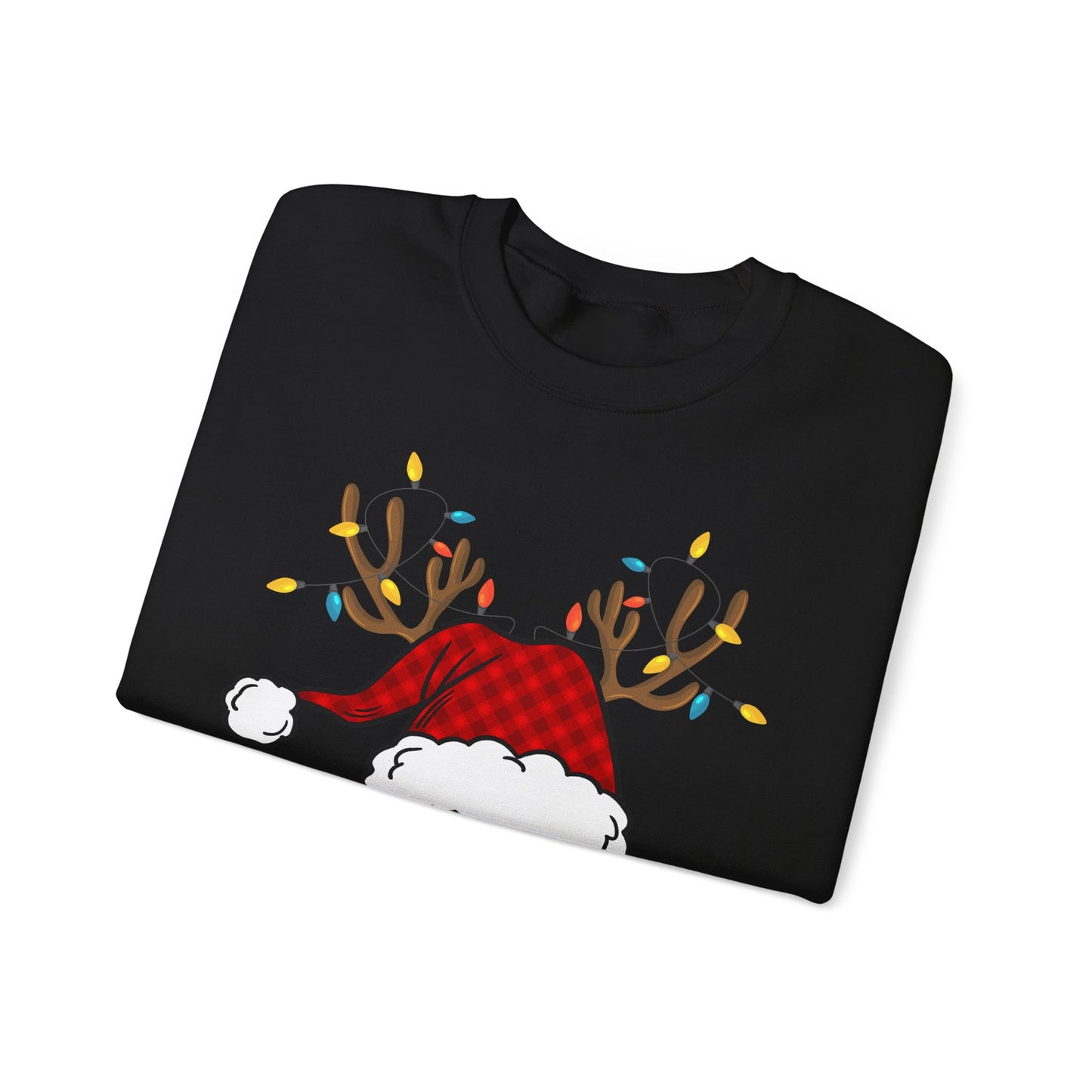 Santa Hat with Reindeer Christmas Tee | Personalized Christmas Sweatshirt | Kids Holiday Shirt | Winter Family Matching