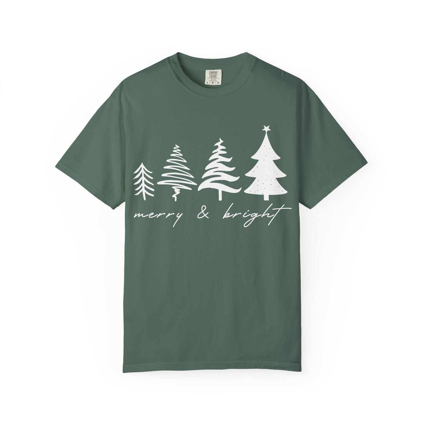 Merry & Bright Holiday Shirt | Retro Merry Christmas Holiday Tees | Xmas Winter Outfit | Christmas Trees T-shirt | Womens Festive Holiday