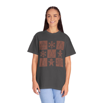 Checkered Gingerbread T-shirt | Retro Tree, Snowlake & Gingerbread tees for Women | Distressed Christmas Shirt | Funny Christmas Outfit