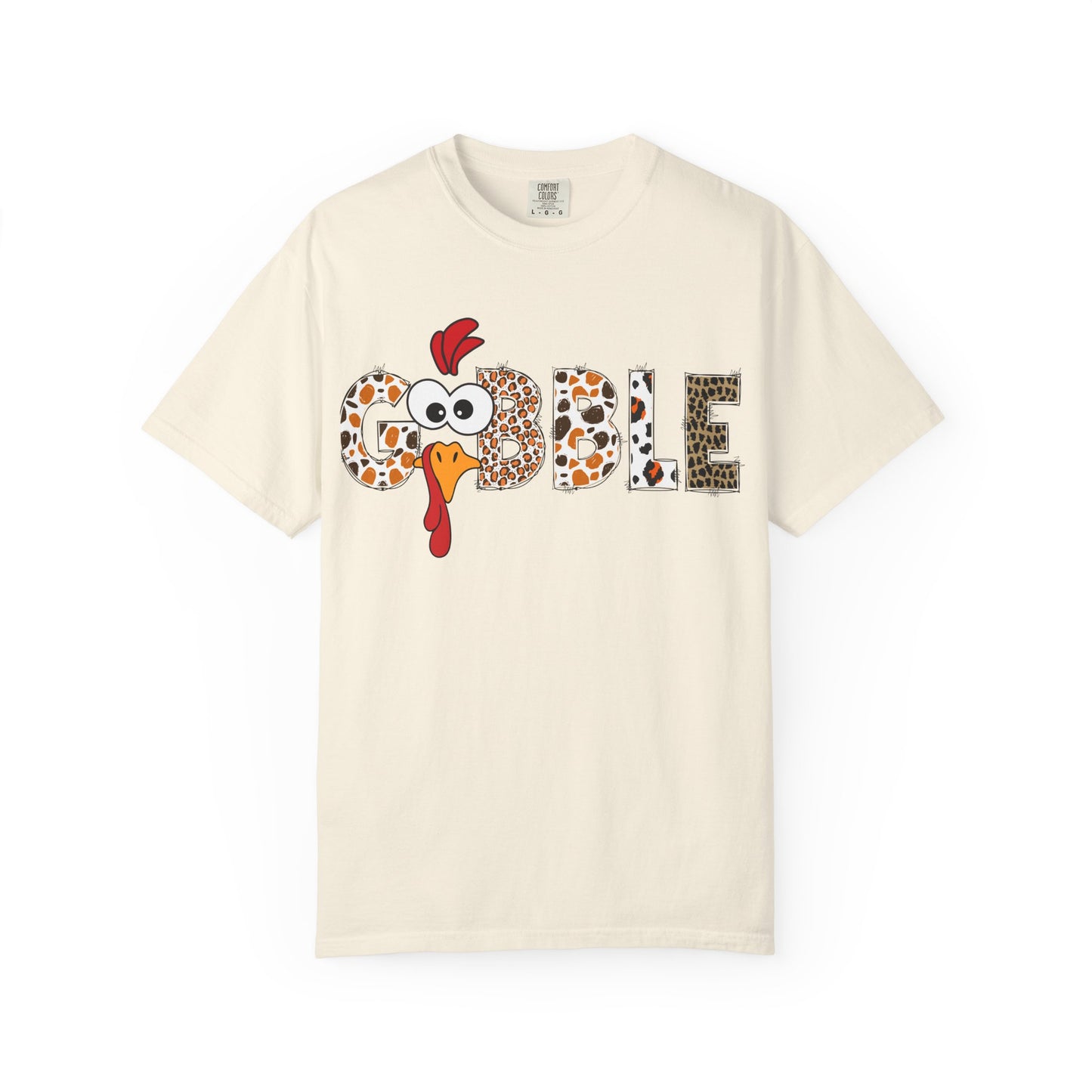 Gobble Turkey Graphic T-shirt | Thanksgiving Turkey Shirt, Leopard Print Letters
