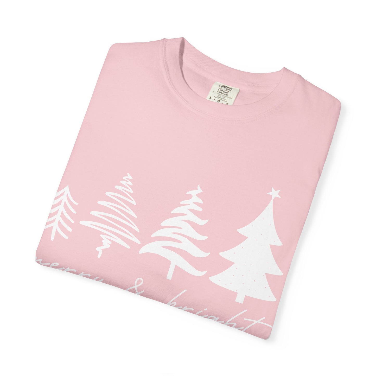 Merry & Bright Holiday Shirt | Retro Merry Christmas Holiday Tees | Xmas Winter Outfit | Christmas Trees T-shirt | Womens Festive Holiday