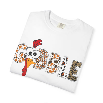 Gobble Turkey Graphic T-shirt | Thanksgiving Turkey Shirt, Leopard Print Letters