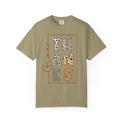 Give Thanks T-shirt | Thanksgiving Leopard Animal Print Letters