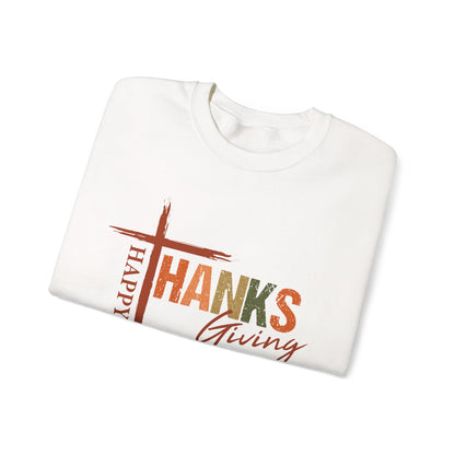 Happy Thanksgiving Cross Typography Sweatshirt | Thanksgiving Sweatshirt
