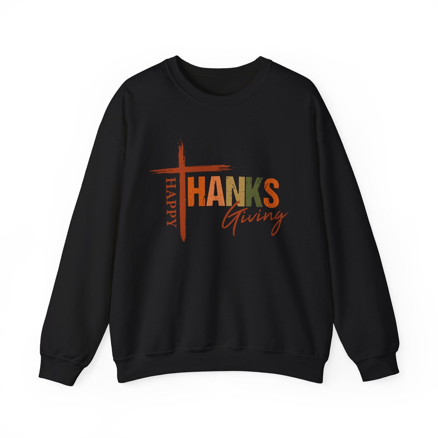 Happy Thanksgiving Cross Typography Sweatshirt | Thanksgiving Sweatshirt