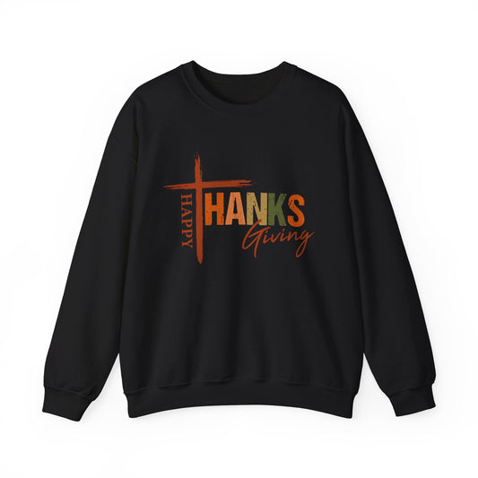 Happy Thanksgiving Cross Typography Sweatshirt | Thanksgiving Sweatshirt