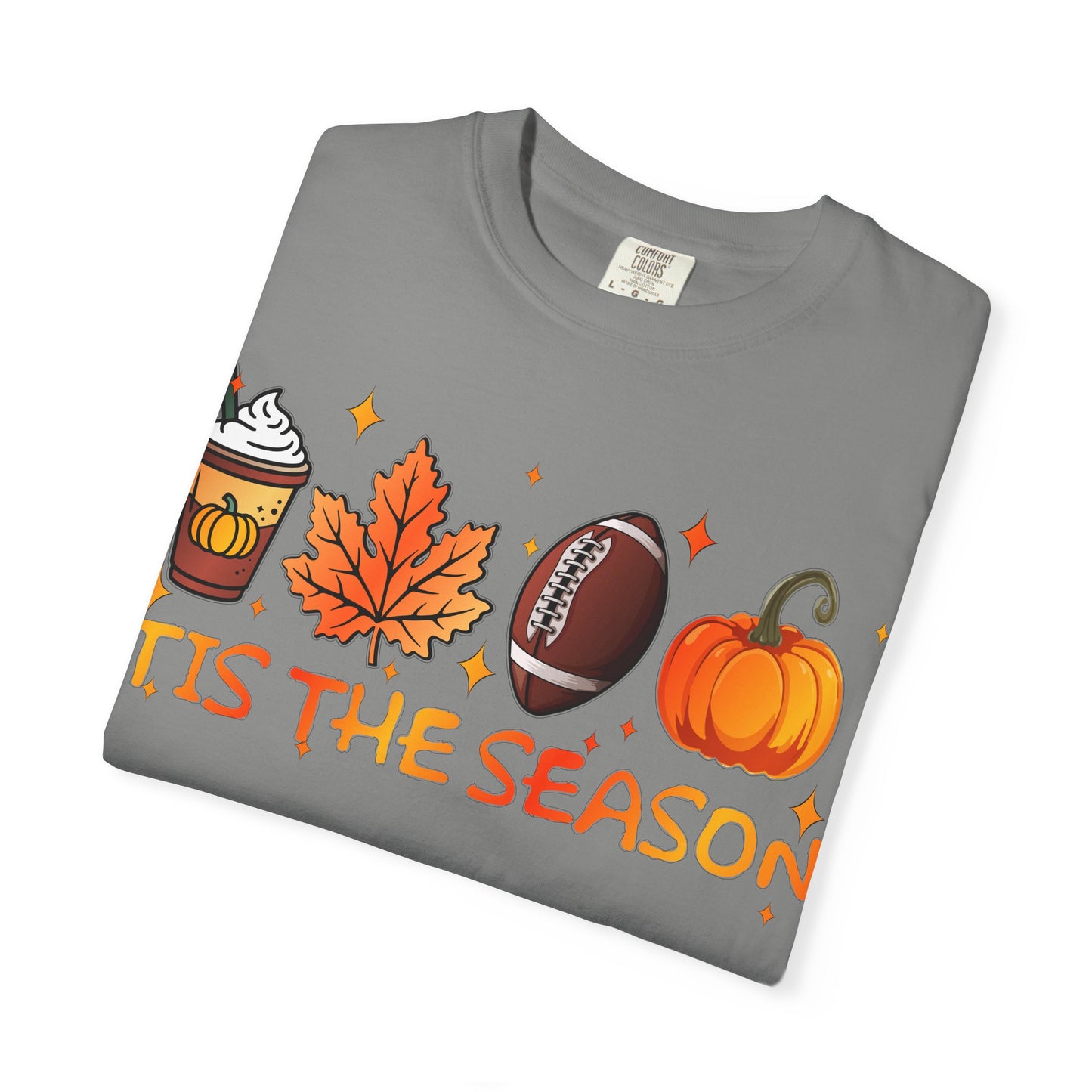 Tis The Season autumn icons T-shirt | coffee leaf football pumpkin