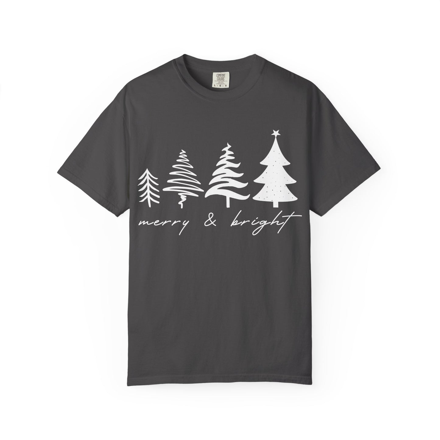 Merry & Bright Holiday Shirt | Retro Merry Christmas Holiday Tees | Xmas Winter Outfit | Christmas Trees T-shirt | Womens Festive Holiday