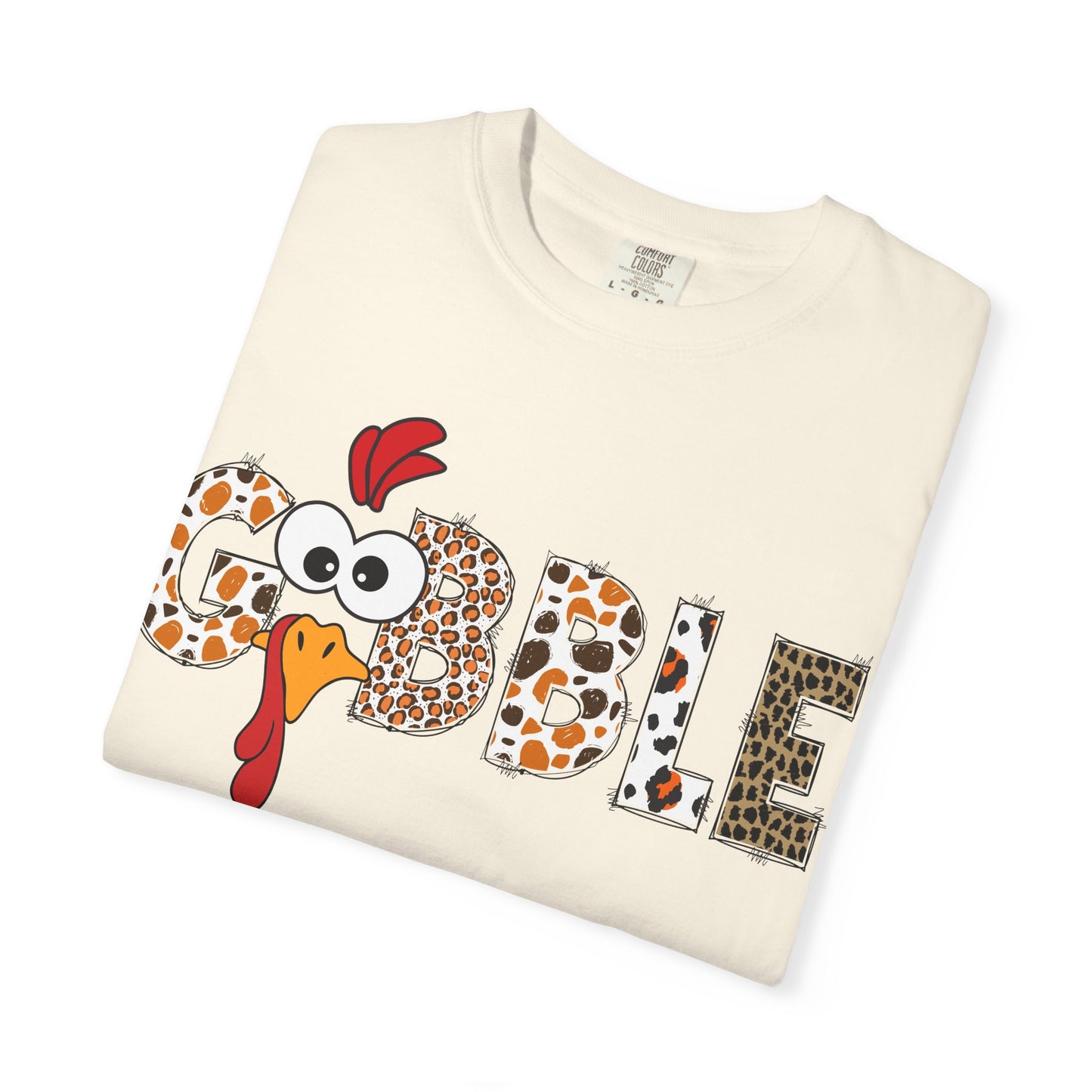 Gobble Turkey Graphic T-shirt | Thanksgiving Turkey Shirt, Leopard Print Letters