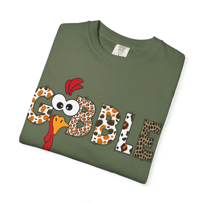 Gobble Turkey Graphic T-shirt | Thanksgiving Turkey Shirt, Leopard Print Letters