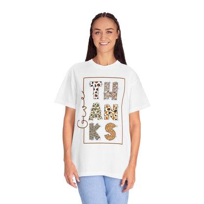 Give Thanks T-shirt | Thanksgiving Leopard Animal Print Letters