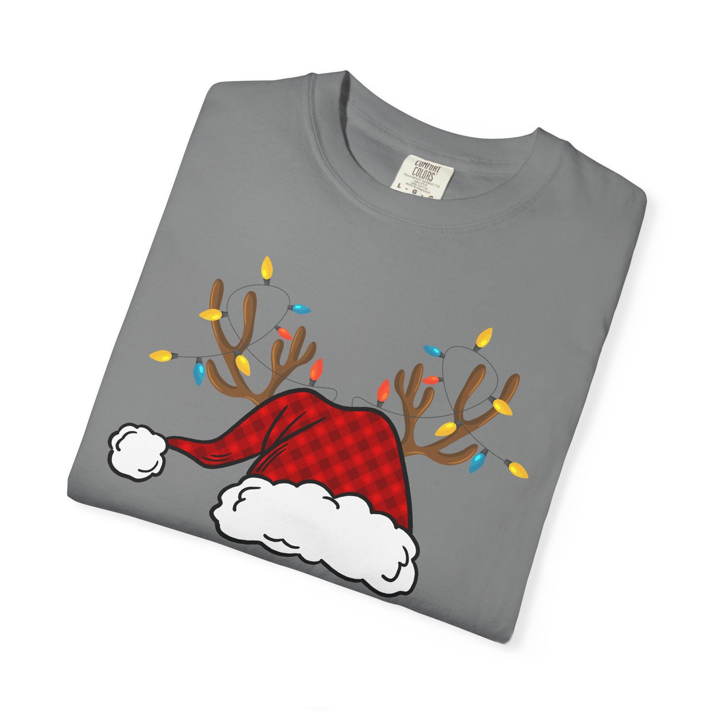 Santa Hat with Reindeer Christmas Tee | Personalized Christmas Sweatshirt | Kids Holiday Shirt | Winter Family Matching