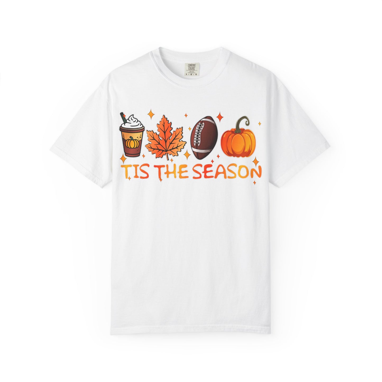 Tis The Season autumn icons T-shirt | coffee leaf football pumpkin