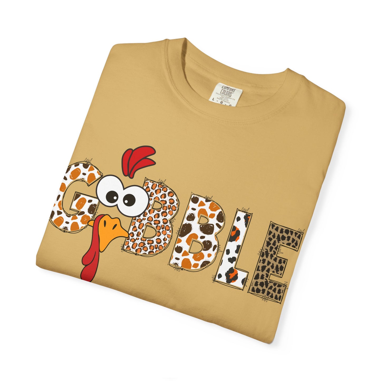 Gobble Turkey Graphic T-shirt | Thanksgiving Turkey Shirt, Leopard Print Letters