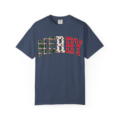 Merry Christmas T-shirt | Xmas Tees |  Xmas Gift Idea | Cute Winter Holiday Outfit | Patchwork Merry Christmas