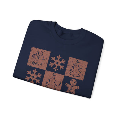 Checkered Gingerbread Sweatshirt | Retro Tree, Snowlake & Gingerbread Sweater for Men | Distressed Christmas Sweatshirt