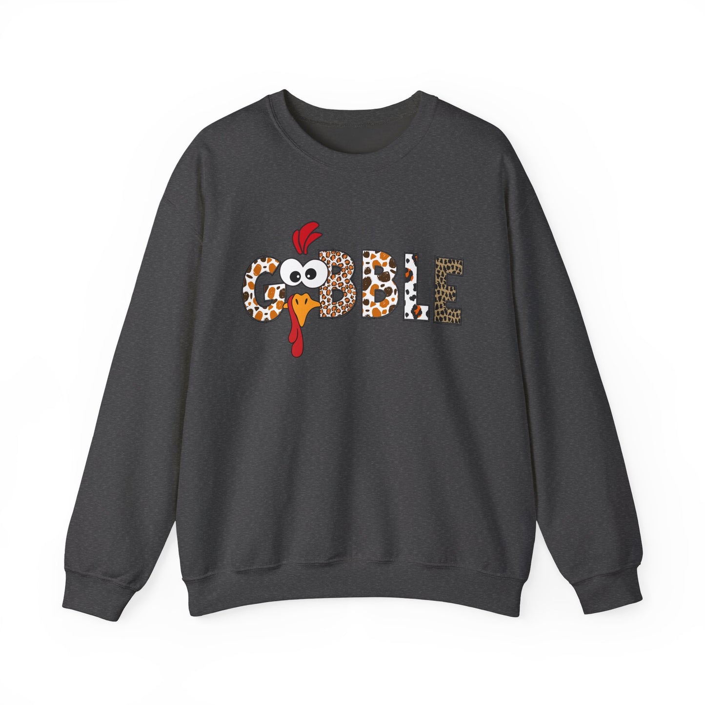 Gobble Turkey Lettering sweatshirt | Thanksgiving turkey leopard print