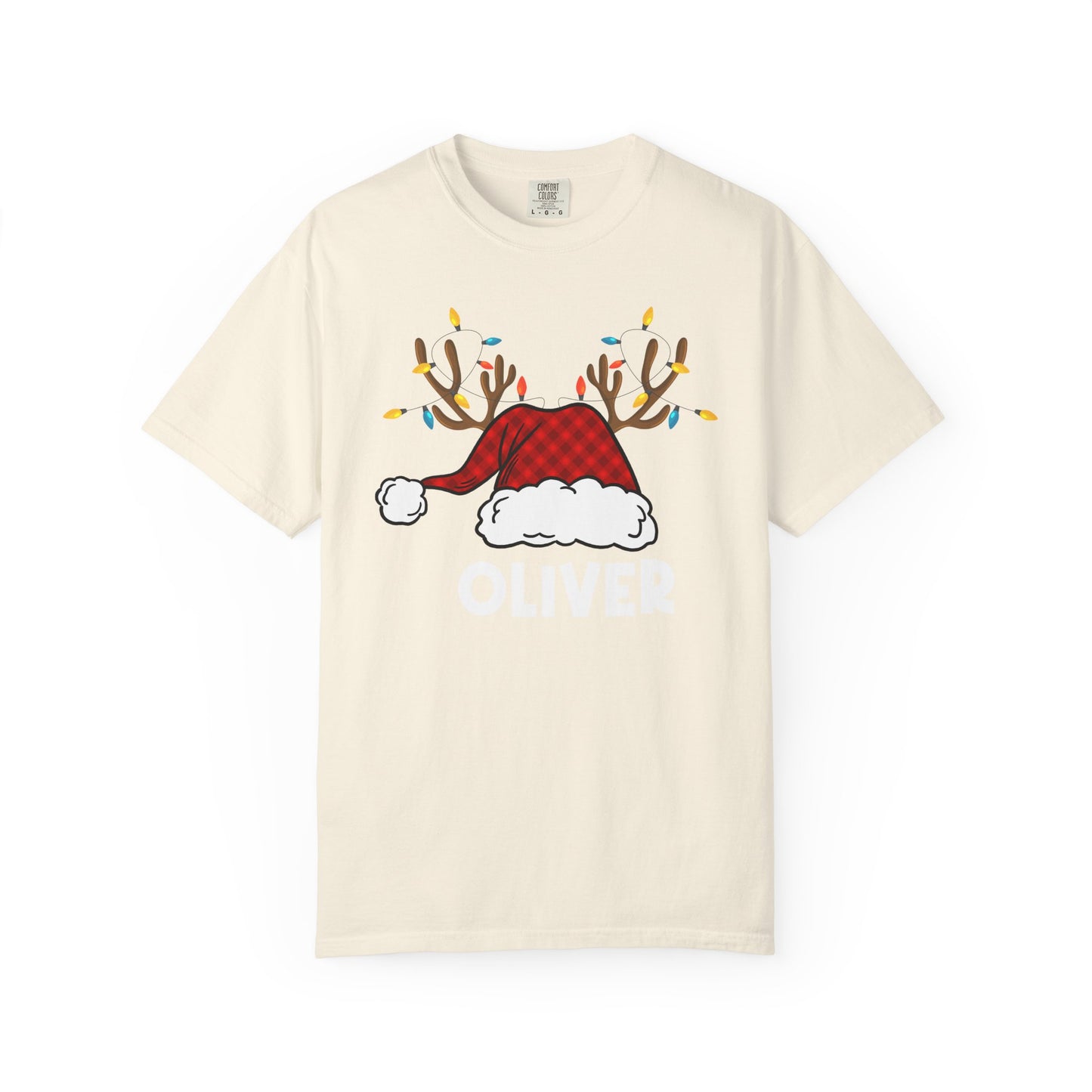 Santa Hat with Reindeer Christmas Tee | Personalized Christmas Sweatshirt | Kids Holiday Shirt | Winter Family Matching