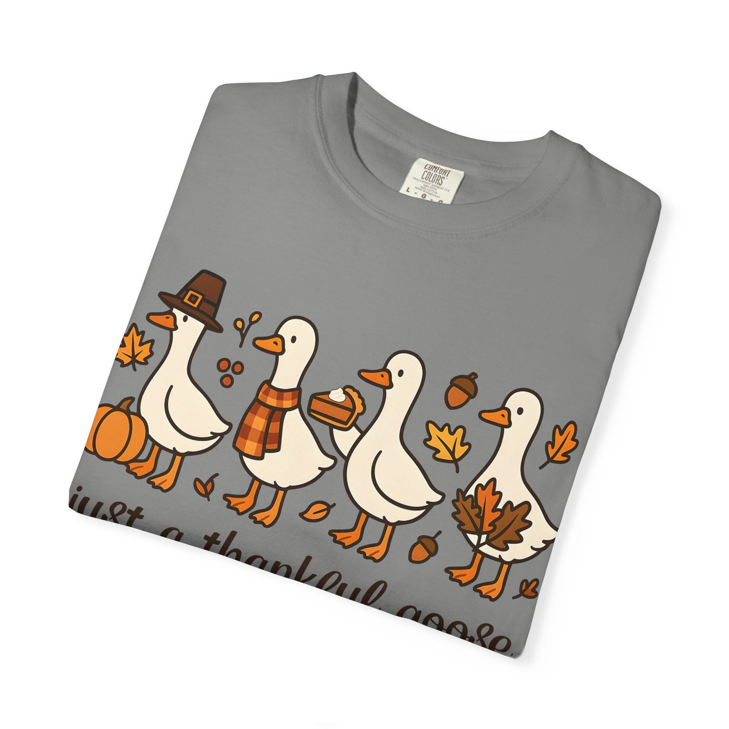 Thankful Goose Illustration T-shirt | Thanksgiving Fall Ducks Pumpkins Leaves