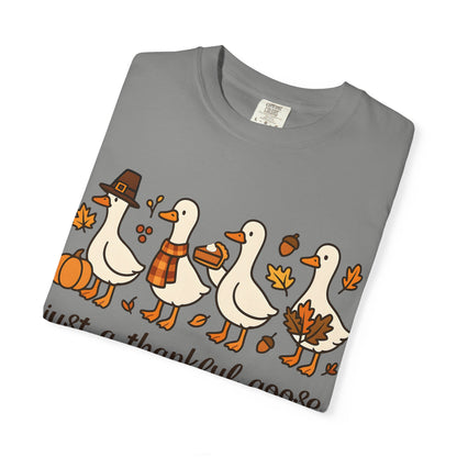 Thankful Goose Illustration T-shirt | Thanksgiving Fall Ducks Pumpkins Leaves