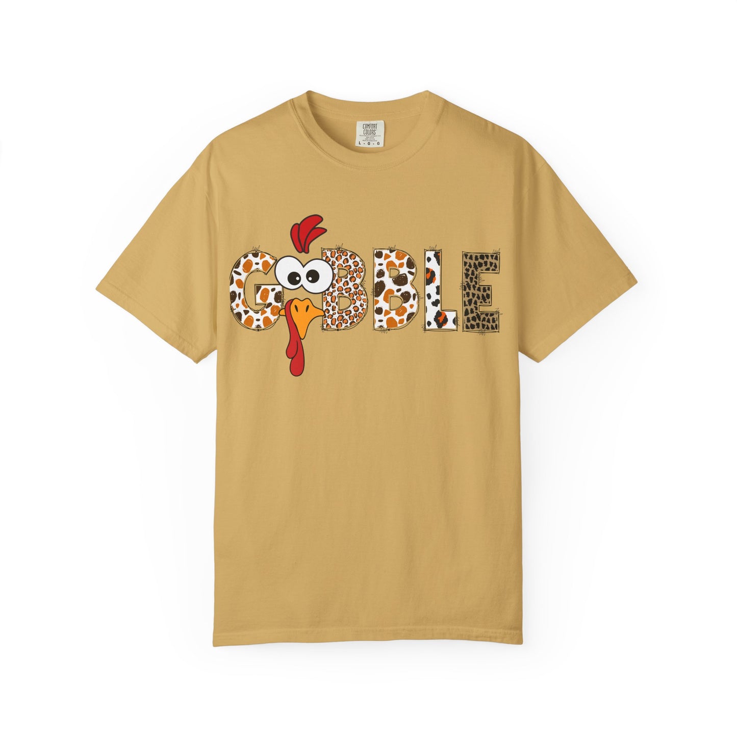 Gobble Turkey Graphic T-shirt | Thanksgiving Turkey Shirt, Leopard Print Letters