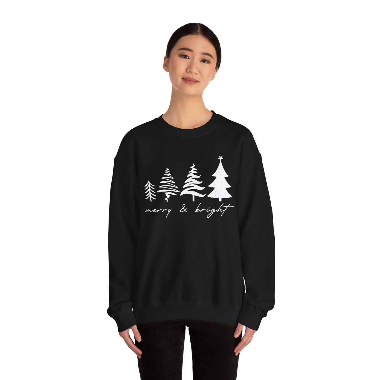 Christmas Trees Sweatshirt |  Merry & Bright Holiday Outfit | Retro Merry Christmas Holiday Gift | Xmas Winter Sweatshirt