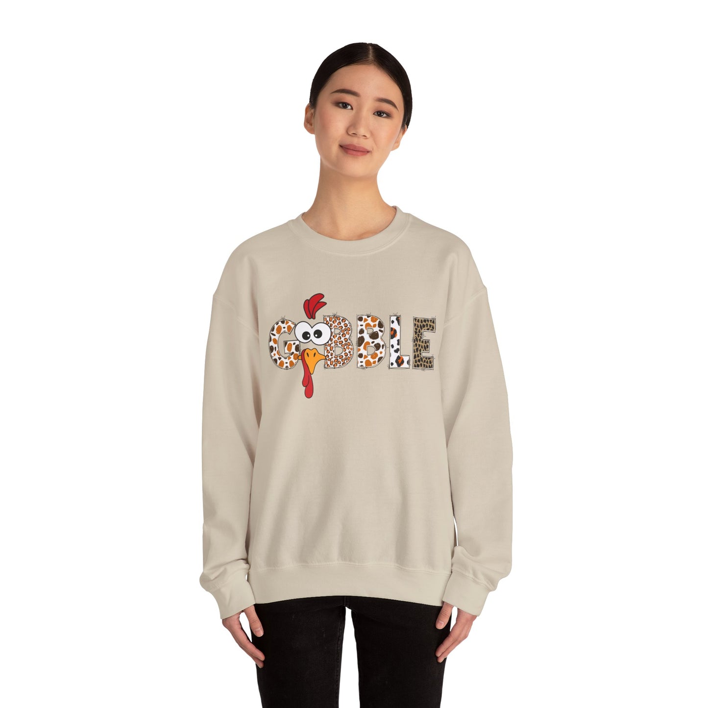 Gobble Turkey Lettering sweatshirt | Thanksgiving turkey leopard print