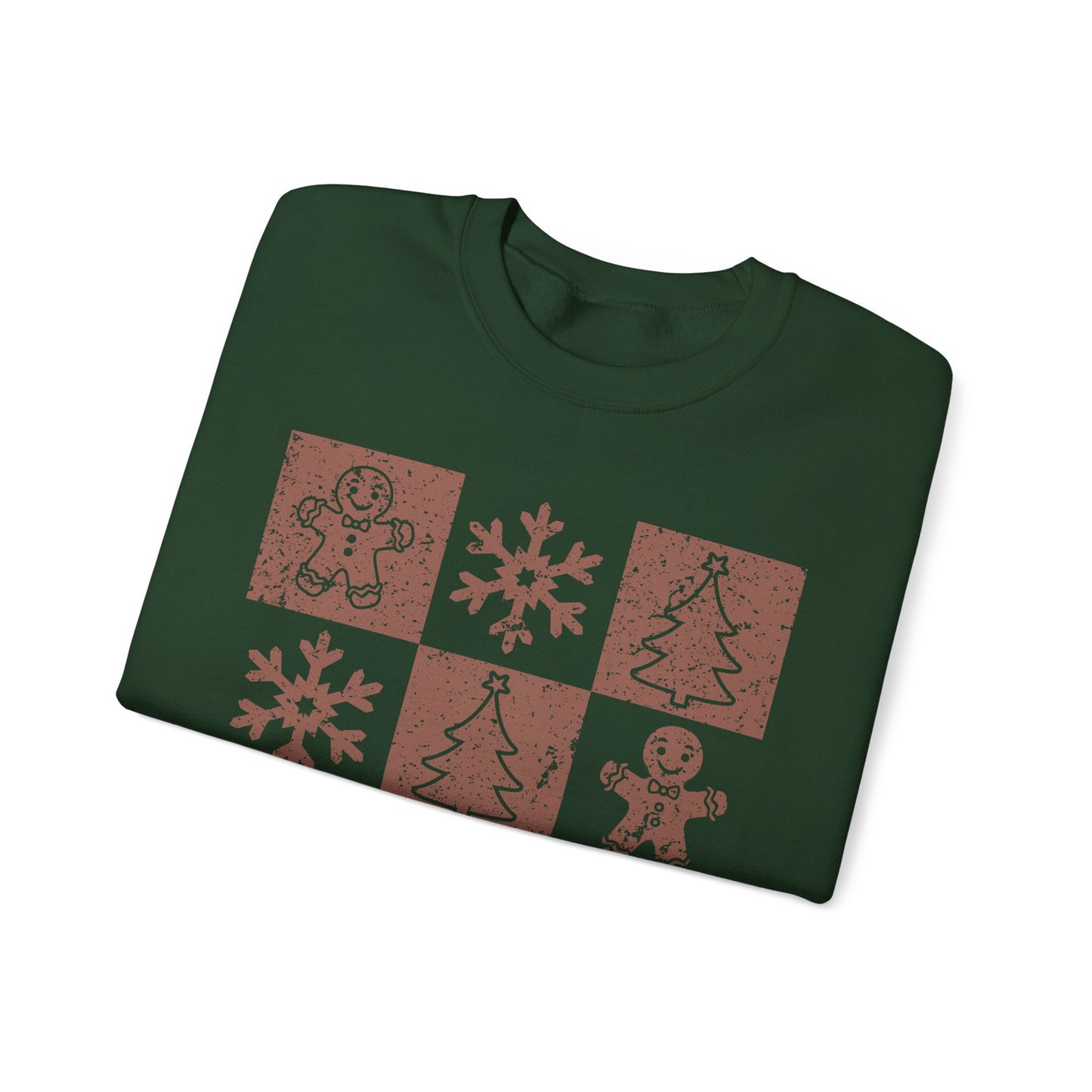 Checkered Gingerbread Sweatshirt | Retro Tree, Snowlake & Gingerbread Sweater for Men | Distressed Christmas Sweatshirt