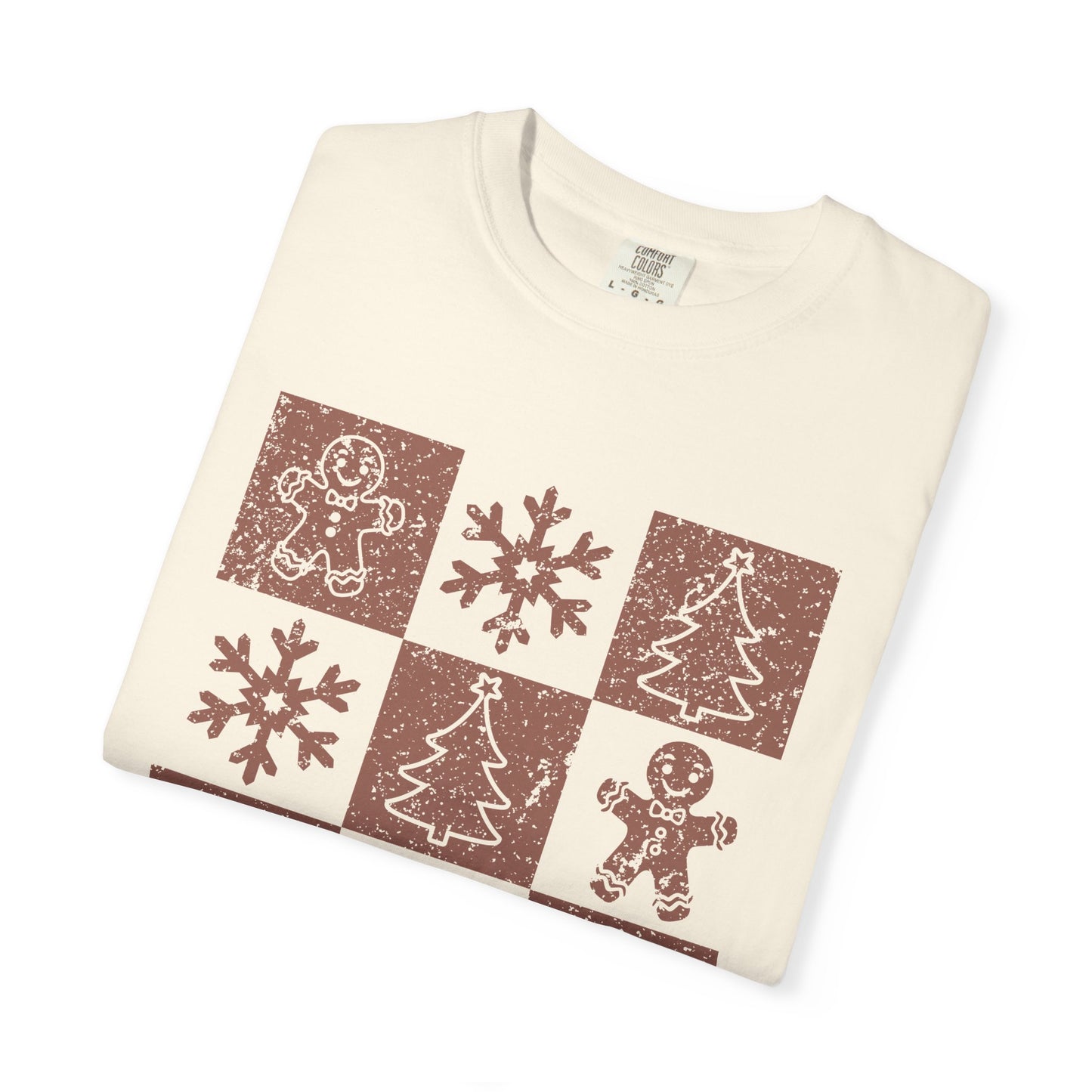Checkered Gingerbread T-shirt | Retro Tree, Snowlake & Gingerbread tees for Women | Distressed Christmas Shirt | Funny Christmas Outfit