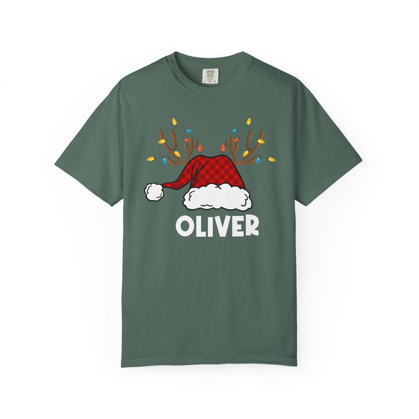 Santa Hat with Reindeer Christmas Tee | Personalized Christmas Sweatshirt | Kids Holiday Shirt | Winter Family Matching