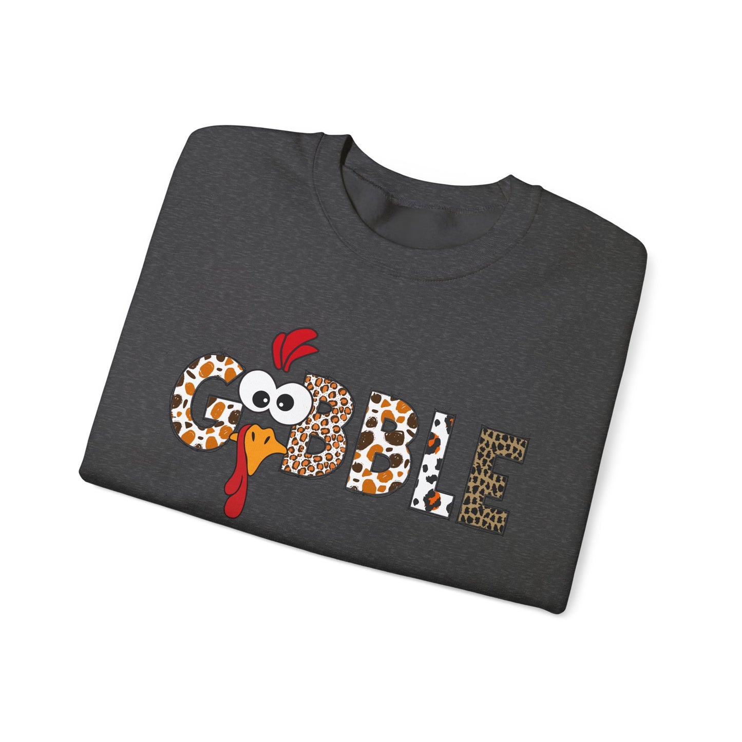 Gobble Turkey Lettering sweatshirt | Thanksgiving turkey leopard print