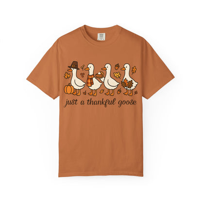Thankful Goose Illustration T-shirt | Thanksgiving Fall Ducks Pumpkins Leaves