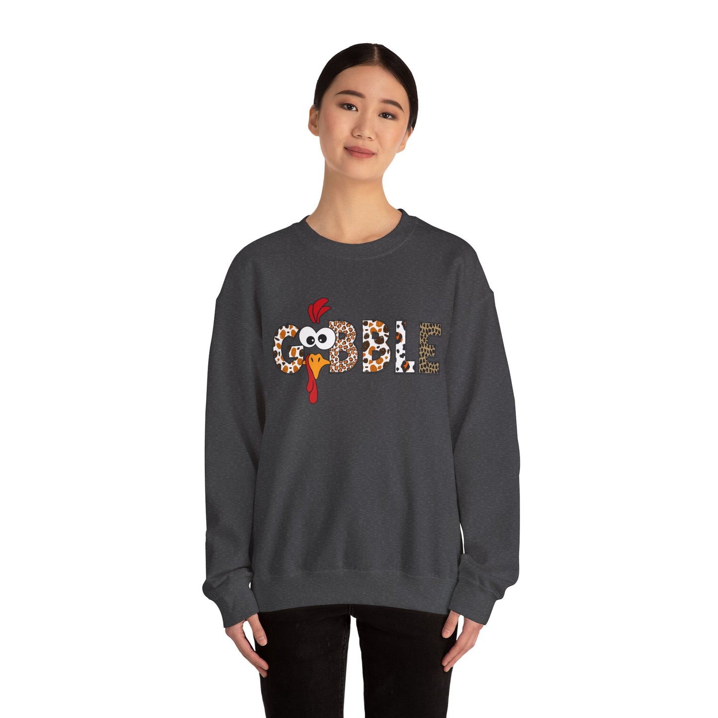 Gobble Turkey Lettering sweatshirt | Thanksgiving turkey leopard print