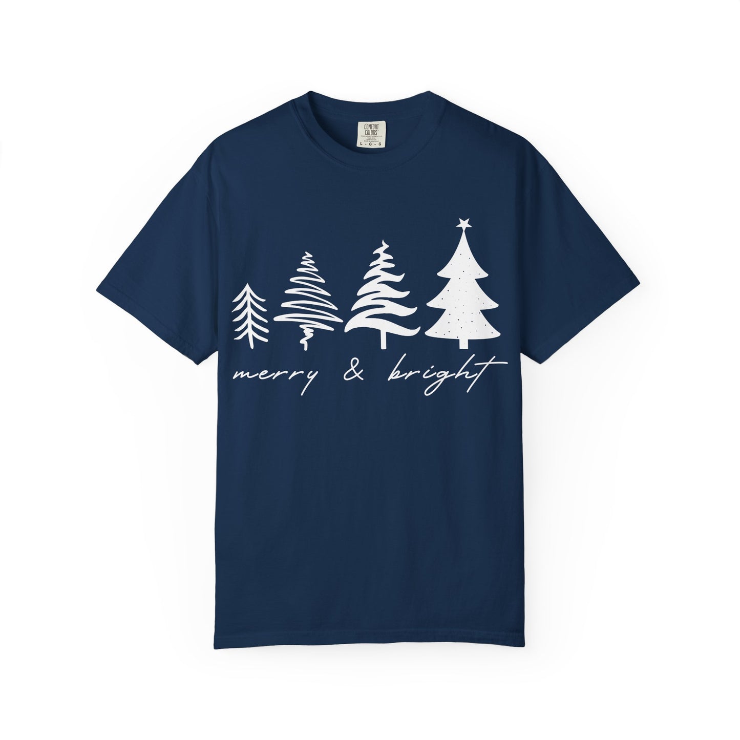 Merry & Bright Holiday Shirt | Retro Merry Christmas Holiday Tees | Xmas Winter Outfit | Christmas Trees T-shirt | Womens Festive Holiday