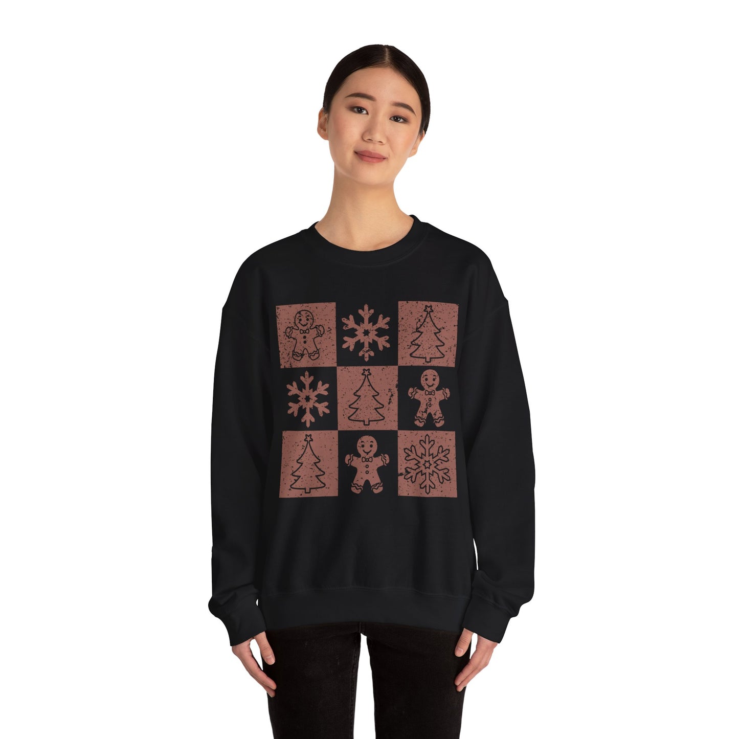 Checkered Gingerbread Sweatshirt | Retro Tree, Snowlake & Gingerbread Sweater for Men | Distressed Christmas Sweatshirt