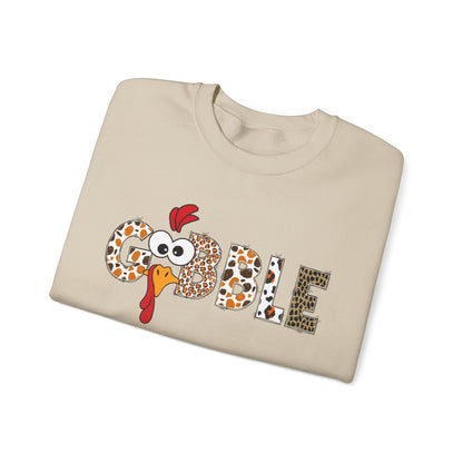 Gobble Turkey Lettering sweatshirt | Thanksgiving turkey leopard print
