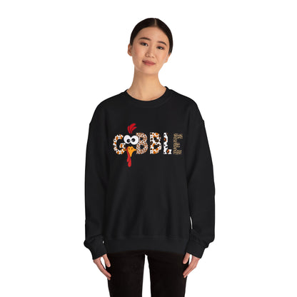 Gobble Turkey Lettering sweatshirt | Thanksgiving turkey leopard print