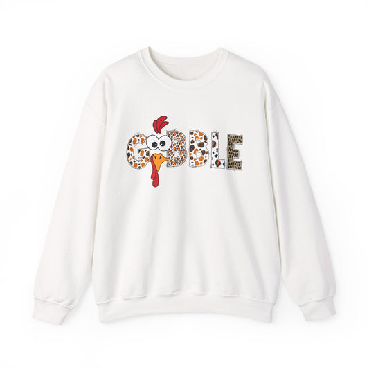 Gobble Turkey Lettering sweatshirt | Thanksgiving turkey leopard print