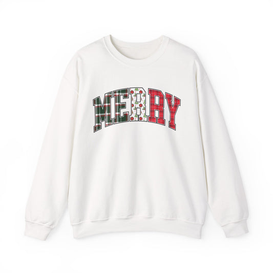 Merry Christmas Sweatshirt | Christmas Family crewneck |  Xmas Gift Idea | Cute Winter Holiday Sweater | Patchwork Merry Christmas